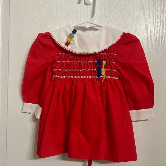 1980’s POLLY FLINDERS Classic Red Smocked MEOW CATS Dress Size 18 Months - Picture 1 of 10
